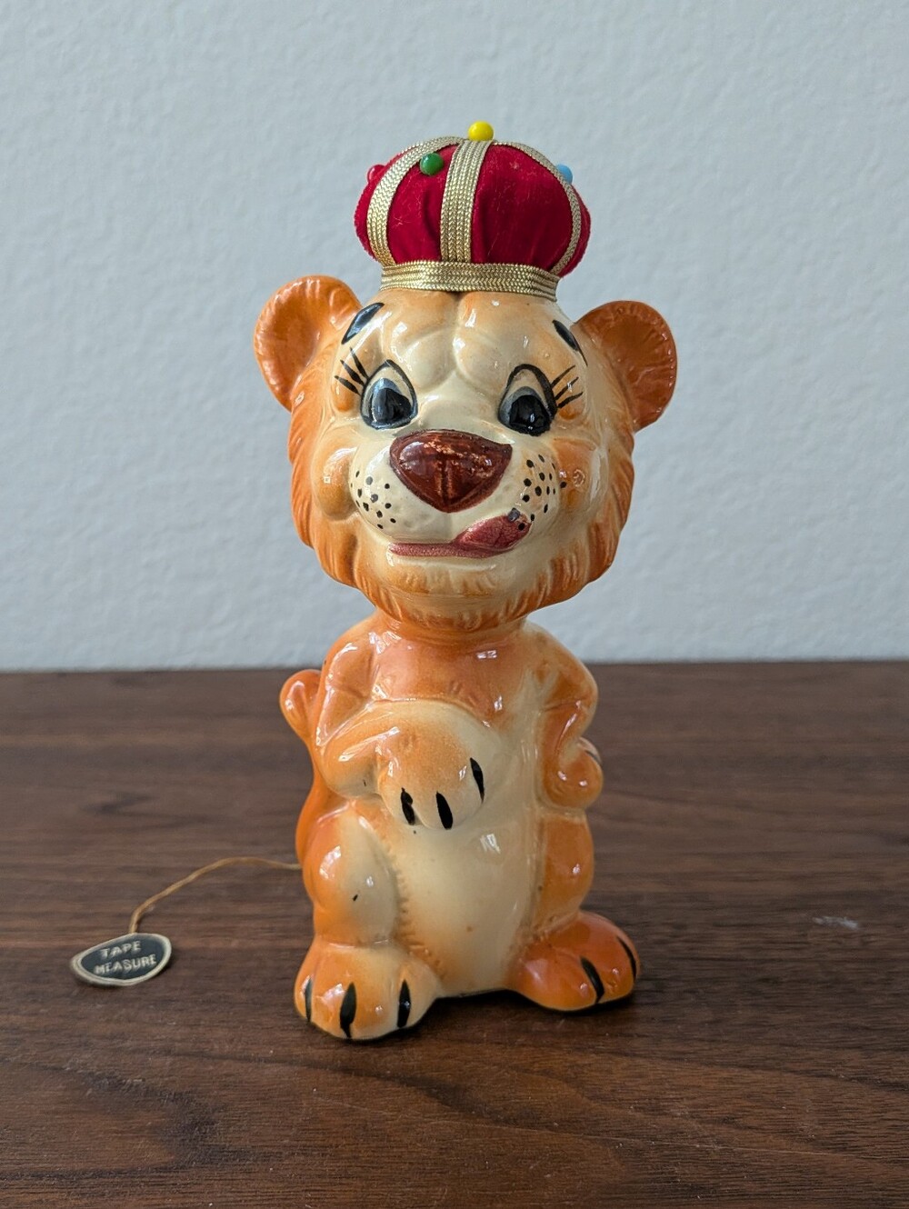 Vintage Davar Lion Pin Cushion Measuring Tape Scissor Holder Japan Sewing 1950s